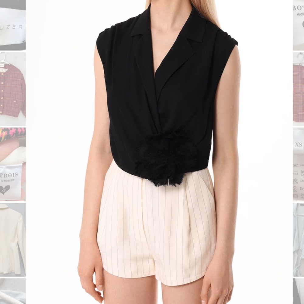 Sheer Black Top with Floret Accessory in Size XS